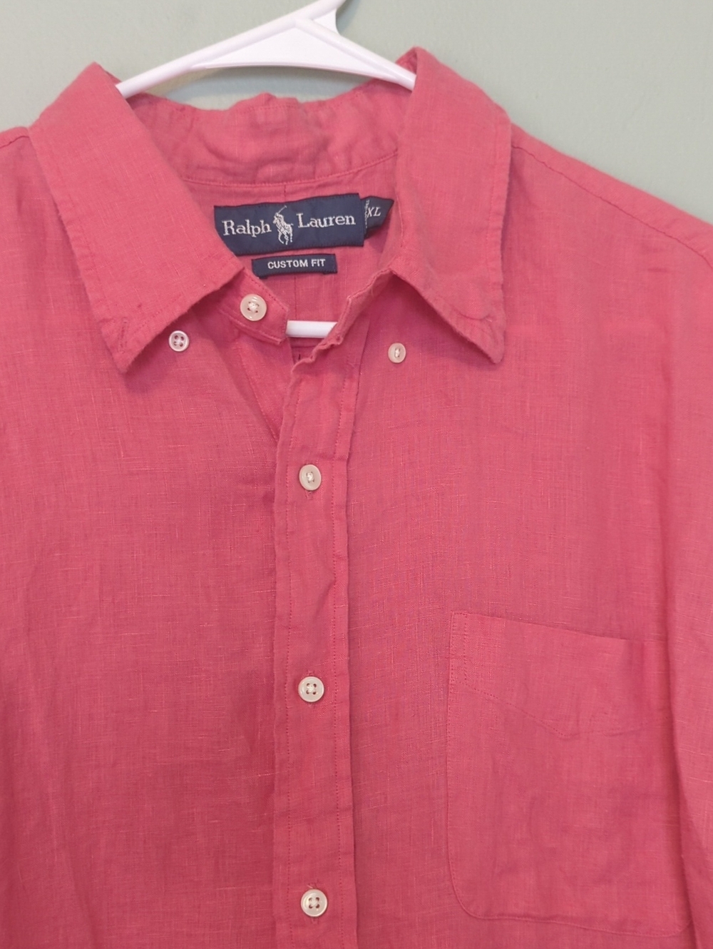 Ralph Lauren Pink Linen Custom Fit Button Down Shirt